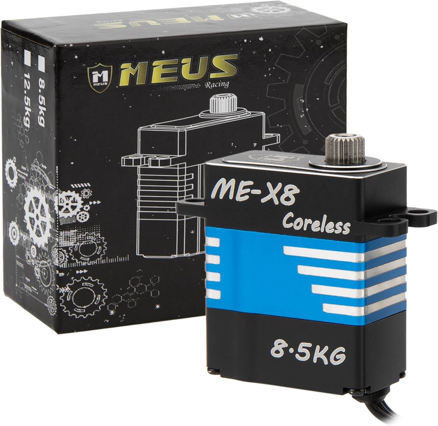MEUS Racing V2 Coreless RC Micro Servo 8.5KG with High Torque for SCX24 TRX4M SCX10 TRX4 1/24 1/18 1/10 1/8 RC Crawler Car, Back Wiring (ME-X8)