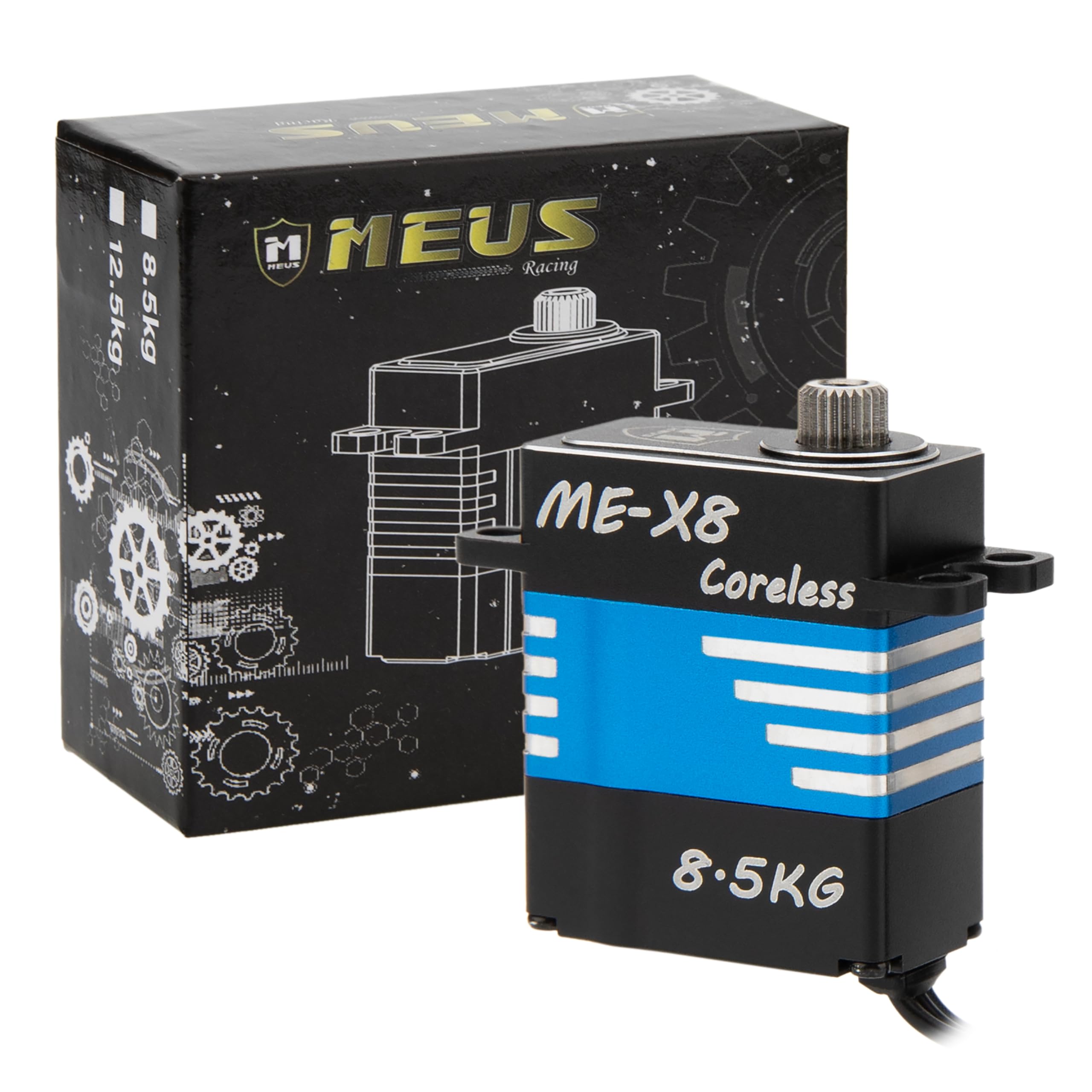 MEUS Racing V2 Coreless RC Micro Servo 8.5KG con coppia elevata per SCX24 TRX4M SCX10 TRX4 1/24 1/18 1/10 1/8 RC Crawler Car, cablaggio posteriore (ME-X8)