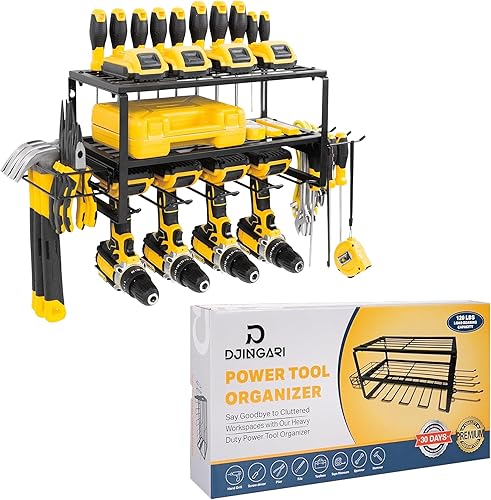 Miniatura 9 de Organizador de herramientas eléctricas para montaje en pared, soporte de taladro de metal resistente, estante de almacenamiento de herramientas de