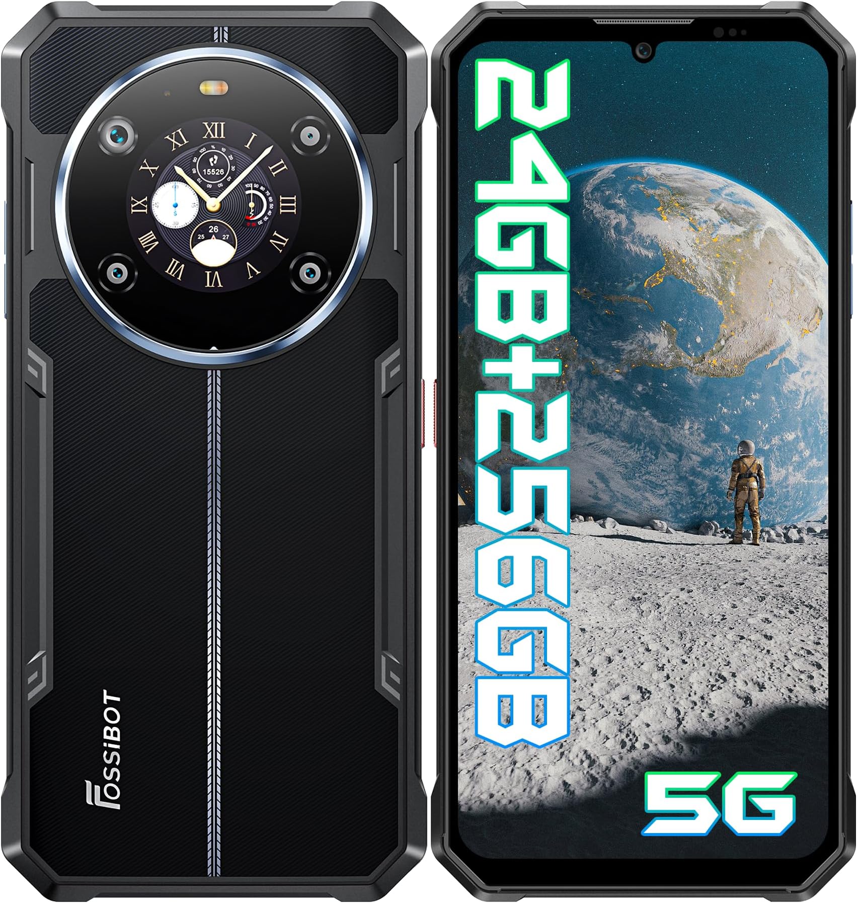 FOSSiBOT F109 Rugged Smartphone 5G, 10600mAh Battery, 24GB +256GB Android 14 Mobile Phones, 6.745" HD+ Rugged Phone, 50MP AI Camera Dual Sim