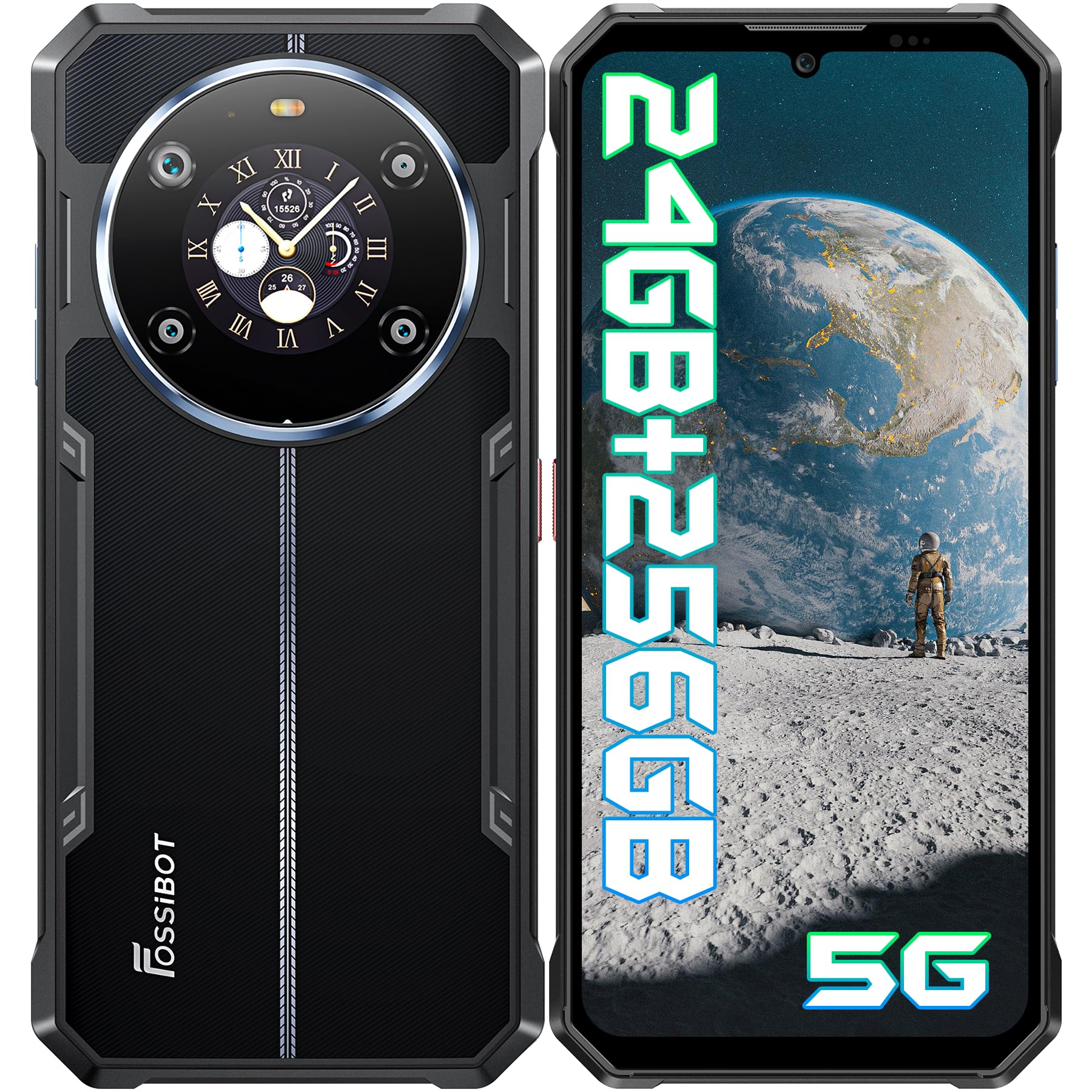 FOSSiBOT F109 Rugged Smartphone 5G, 10600mAh Battery, 24GB +256GB Android 14 Mobile Phones, 6.745" HD+ Rugged Phone, 50MP AI Camera Dual Sim