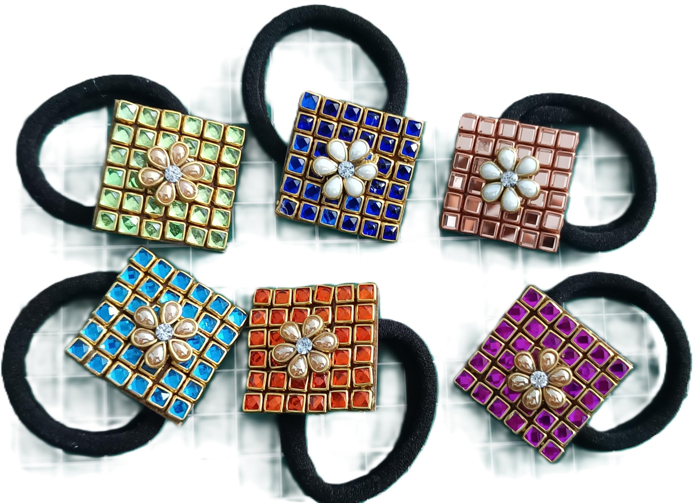 RV Handmade Crafts - Charming Colorful kundan Stone Hair Bands (Set Of 3)-image-41