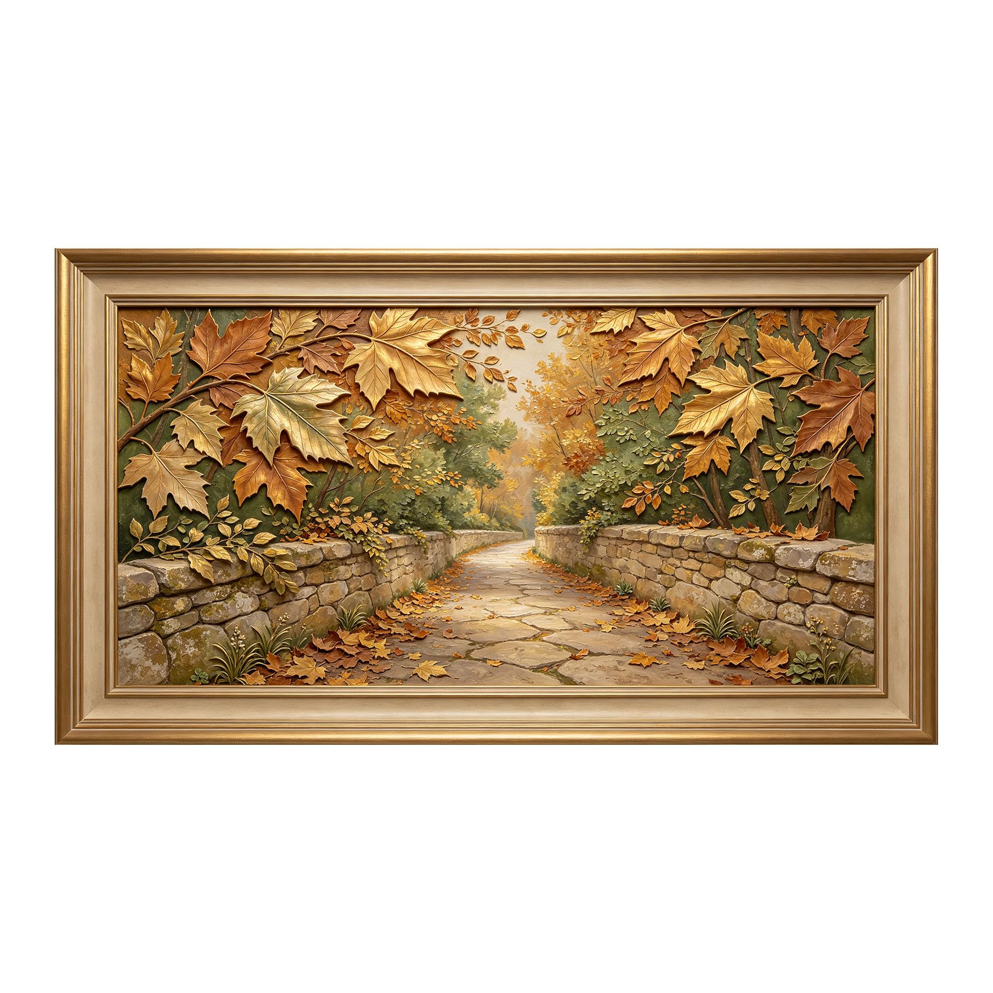 Murasolite 3D Framed Wall Art Autumn Forest Path Landscape Oil Painting SelfAdhesive Fabric Mural Wall Decor， Peel and Stick No Damage to Wall， AntiFall Safe Design for Bedroom Living Room