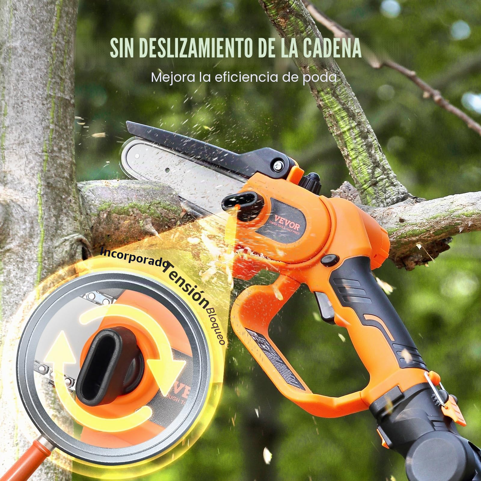 VEVOR Podadora de Pértiga Telescópica 2 en 1 con Batería de 20 V y 2 Ah Grosor de Corte de 13 cm Podadora Eléctrica con Batería y Funda de Cuchilla Sierra Telescópica para Cortar Ramas de Árboles