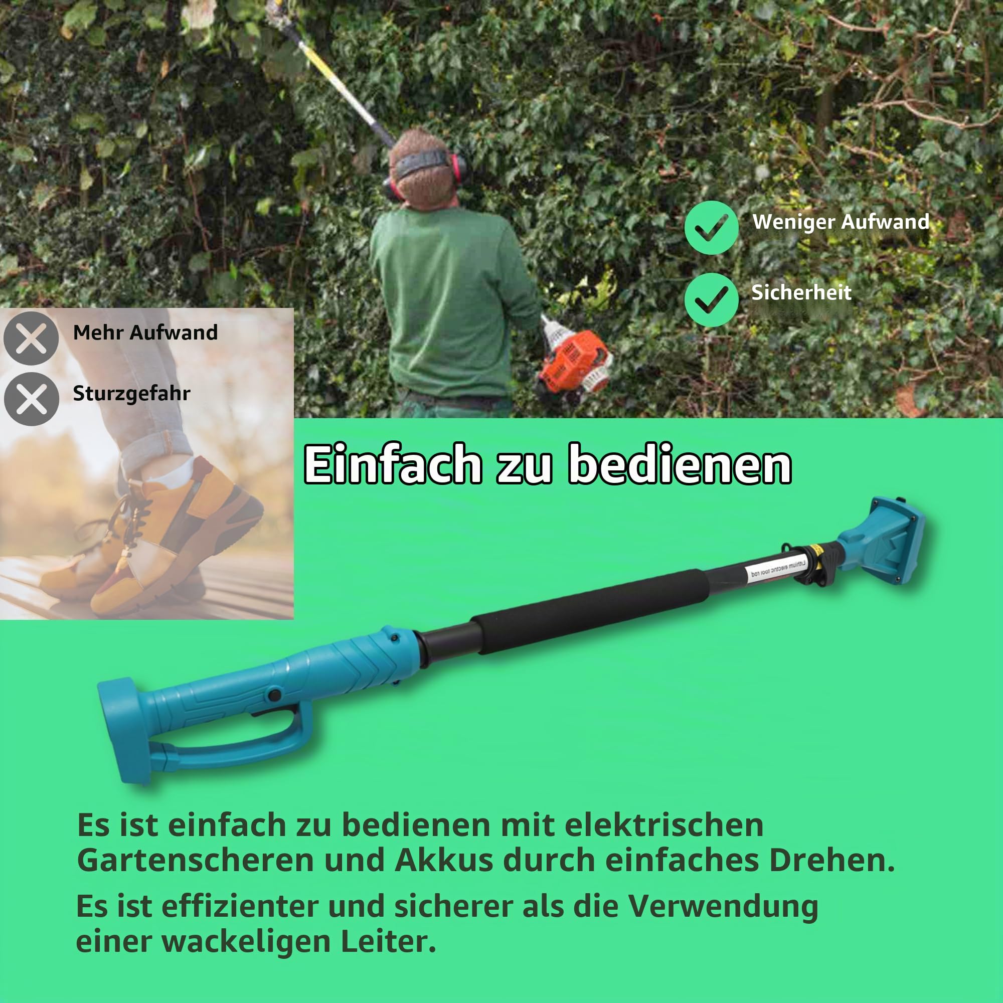 1.5 M Hohe Astschere, VerläNgerungsstange FüR Umfangreiche Schnittarbeiten Mit Elektro-KettensäGen Und Astscheren, 180° Verstellbarer Winkel Blaue Astschere VerläNgerungsstange Adaptierbarer Bl18