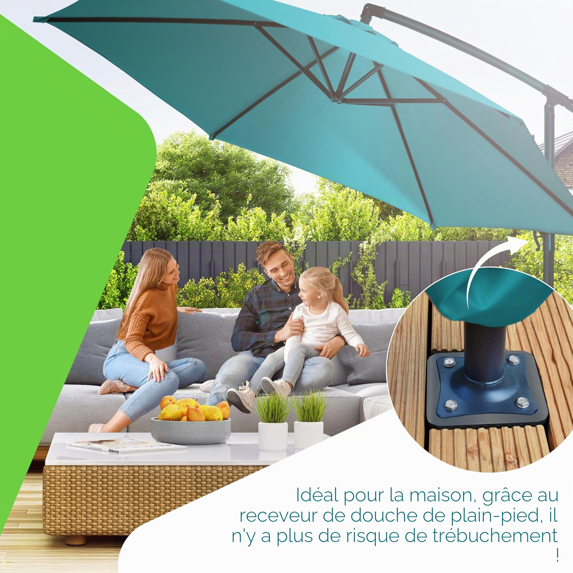 KESSER® Plaque de base universelle en métal | Support pour parasol, auvent, parasol à manivelle | Fixation au sol | 16 x 16 cm, avec gants