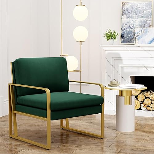 Miniatura 8 de Andeworld Juego de 2 sillas decorativas de terciopelo, sillones de sala de estar de mediados de siglo, sofá moderno tapizado con patas doradas de