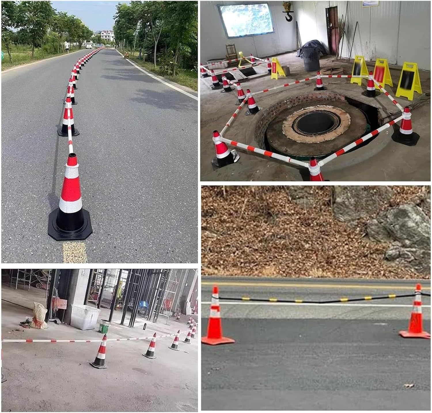 Barrera retráctil de Conos de tráfico con Cinta de Seguridad de PVC, 20 Unidades Rojas de 1,25 m a 2 m para Obras Viales, Eventos y Control de multitudes - Duradera, Reflectante y fácil de u