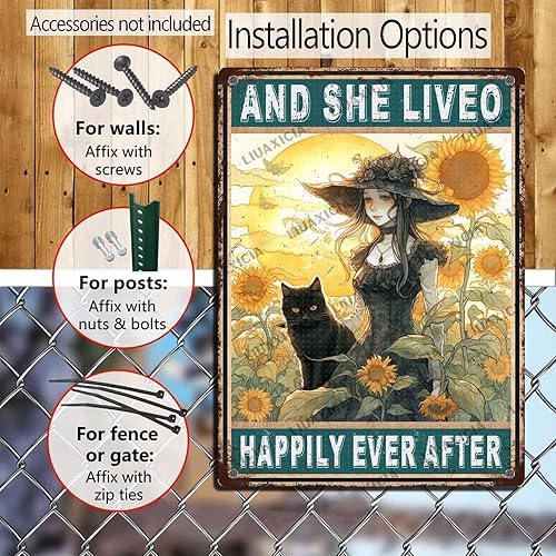 Miniatura 4 de Letreros de metal vintage divertidos y divertidos con texto en inglés And She Lived Happily Ever After Gardening Metel Tin Signs para casa de campo,