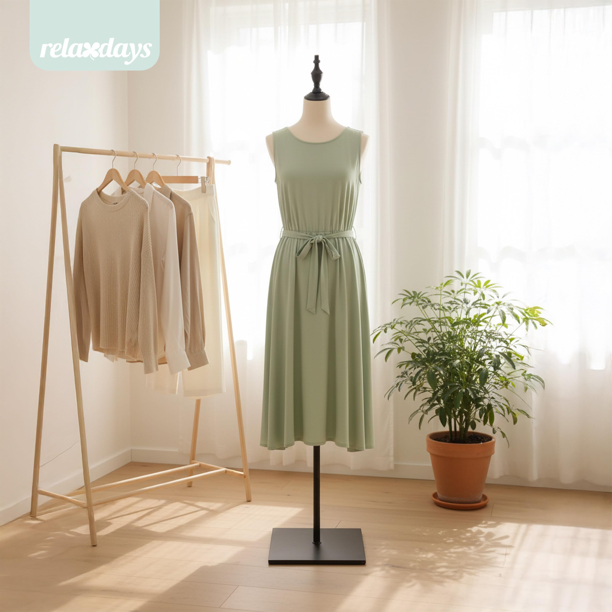 Relaxdays Schneiderpuppe, weiblich, Größe 36/38, höhenverstellbar 140–175 cm, Metall Standfuß, Nähpuppe, weiß/schwarz