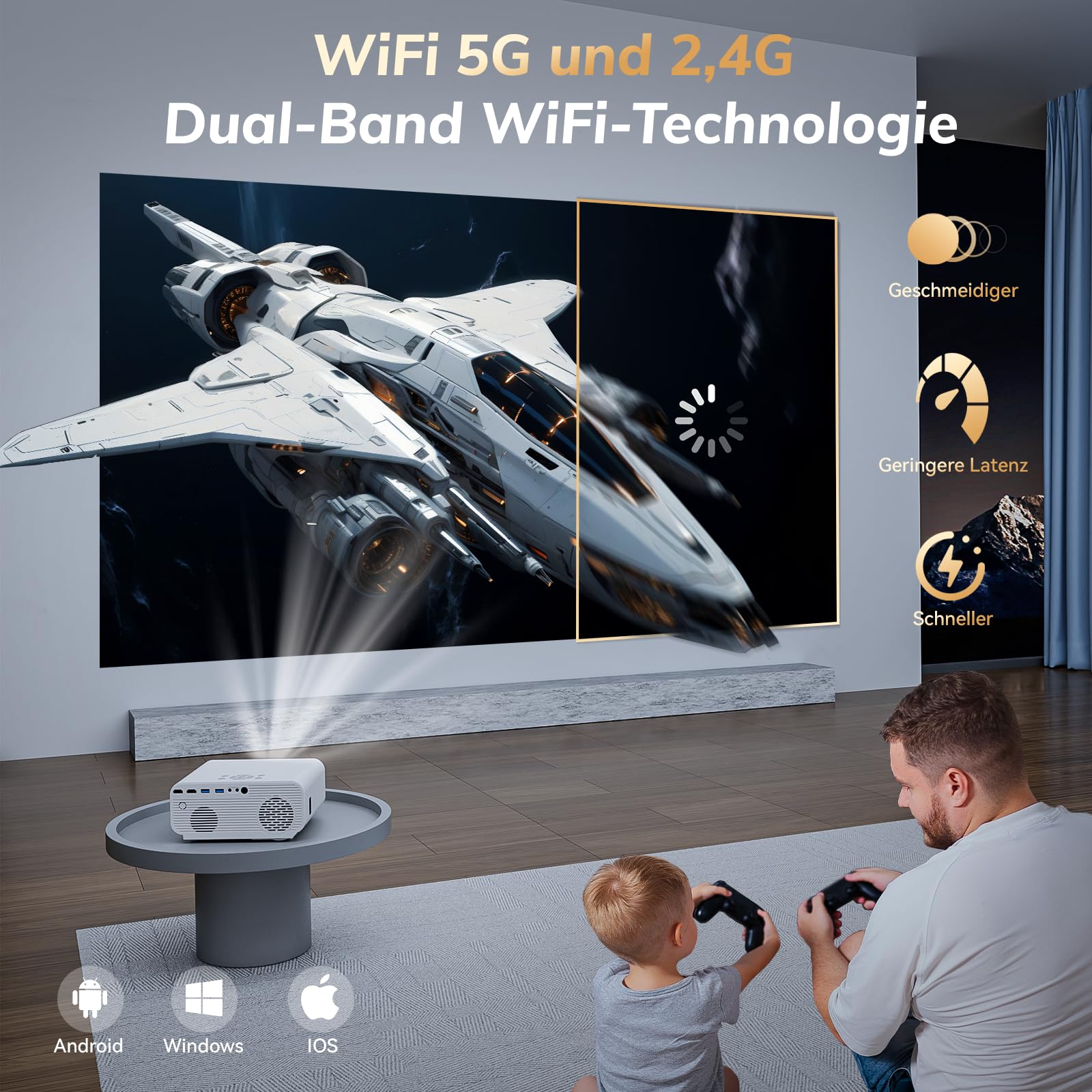 Proiettore 4K, app con licenza ufficiale, messa a fuoco automatica 1300 ANSI e correzione trapezoidale 6D, proiettore smart home theater, Zoomcat 1080P Full HD, WiFi6, Bluetooth 5.3, proiettore per