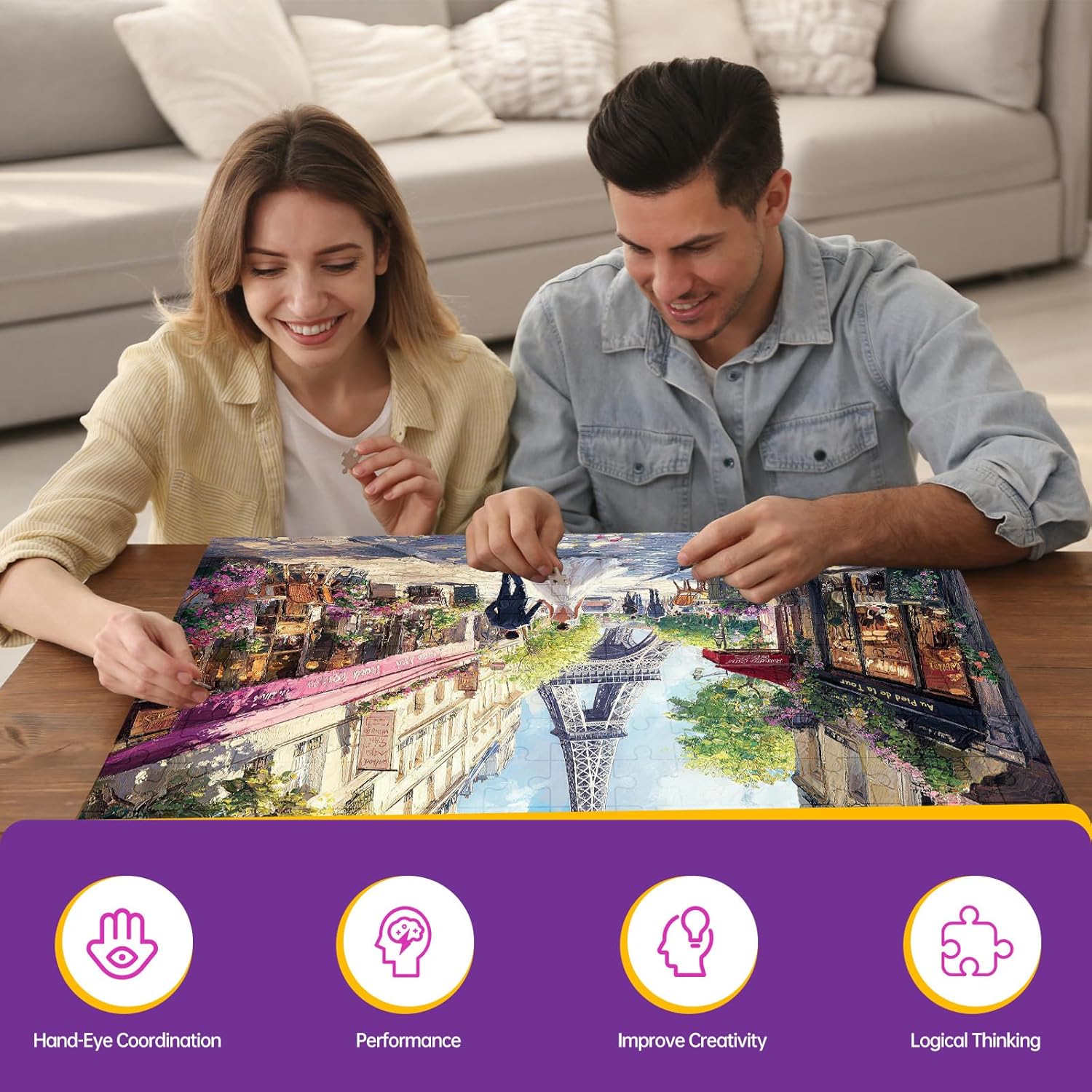 500 Piece Puzzle for Adults, Romantic European Street Jigsaw Puzzles 500 Pieces, Paris France Puzzles for Adults 500 Pieces, Challenging Family Game Gift for Friends and Family, 20.5 x 15 in