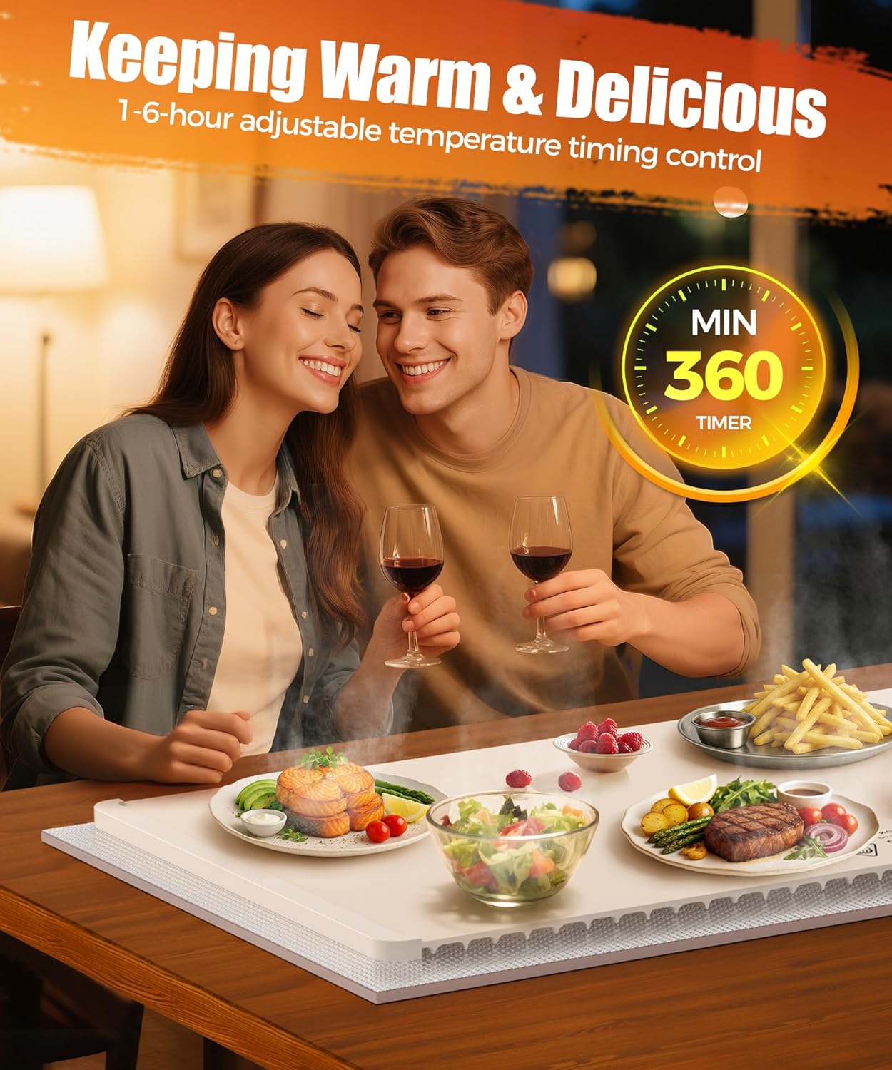 26x15 Inch Food Warming Mat - Electric Design with Heat-Resistant Pad, 6 Temp Modes, 6 Timer Options & Child Lock, Perfect for Family Gatherings & Everyday Meals - Image 5