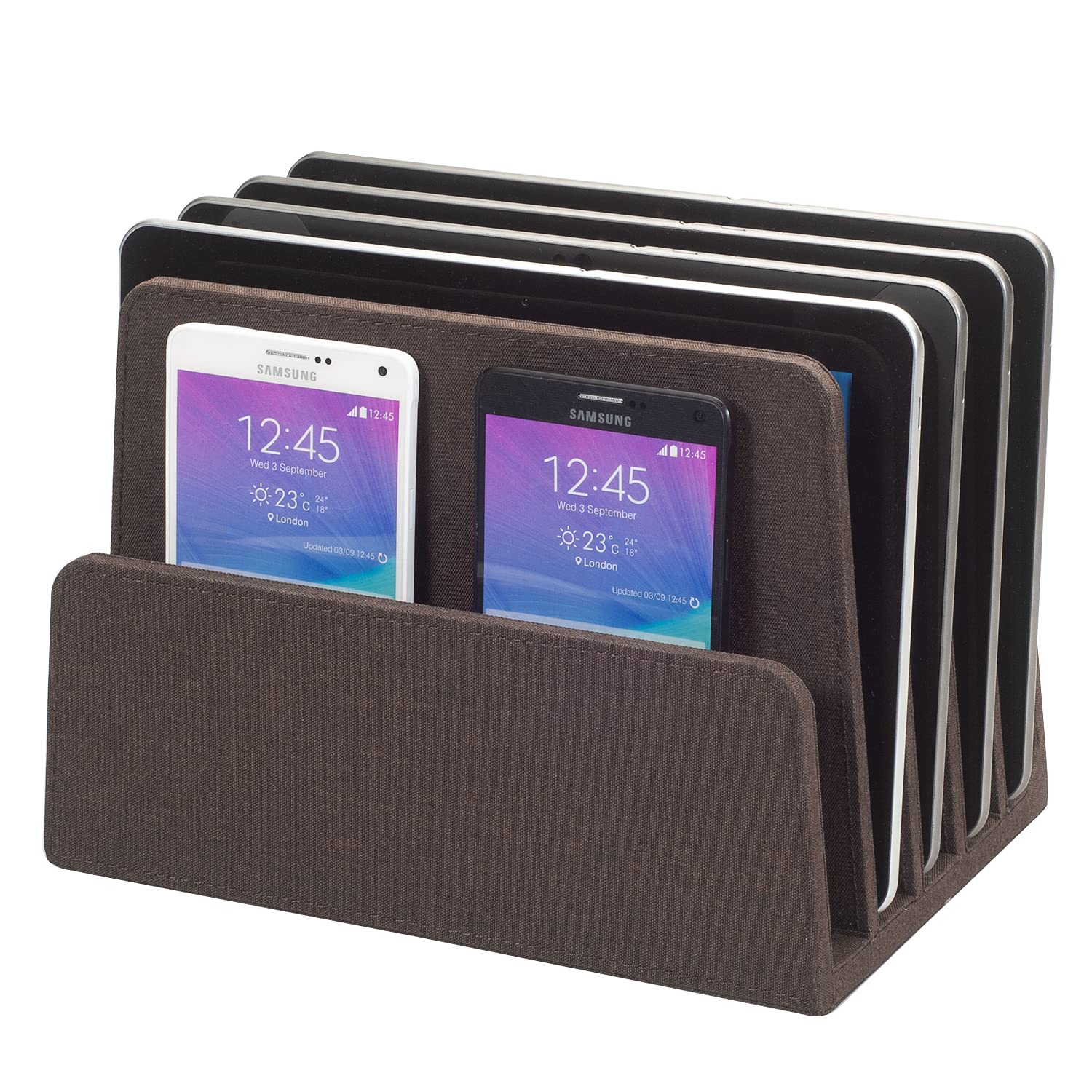 MobileVision Multi Device Stand & Organizer for Smartphones, Tablets and Laptops, Executive Dark Brown, 5 Slots