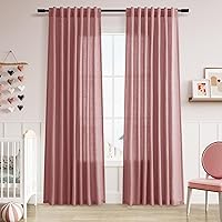 Vista 76 de Paneles de cortina de lino con pestaña trasera, de 84 pulgadas de largo, cortinas plisadas semitraslúcidas, mezcla de lino sintético, estilo rústico