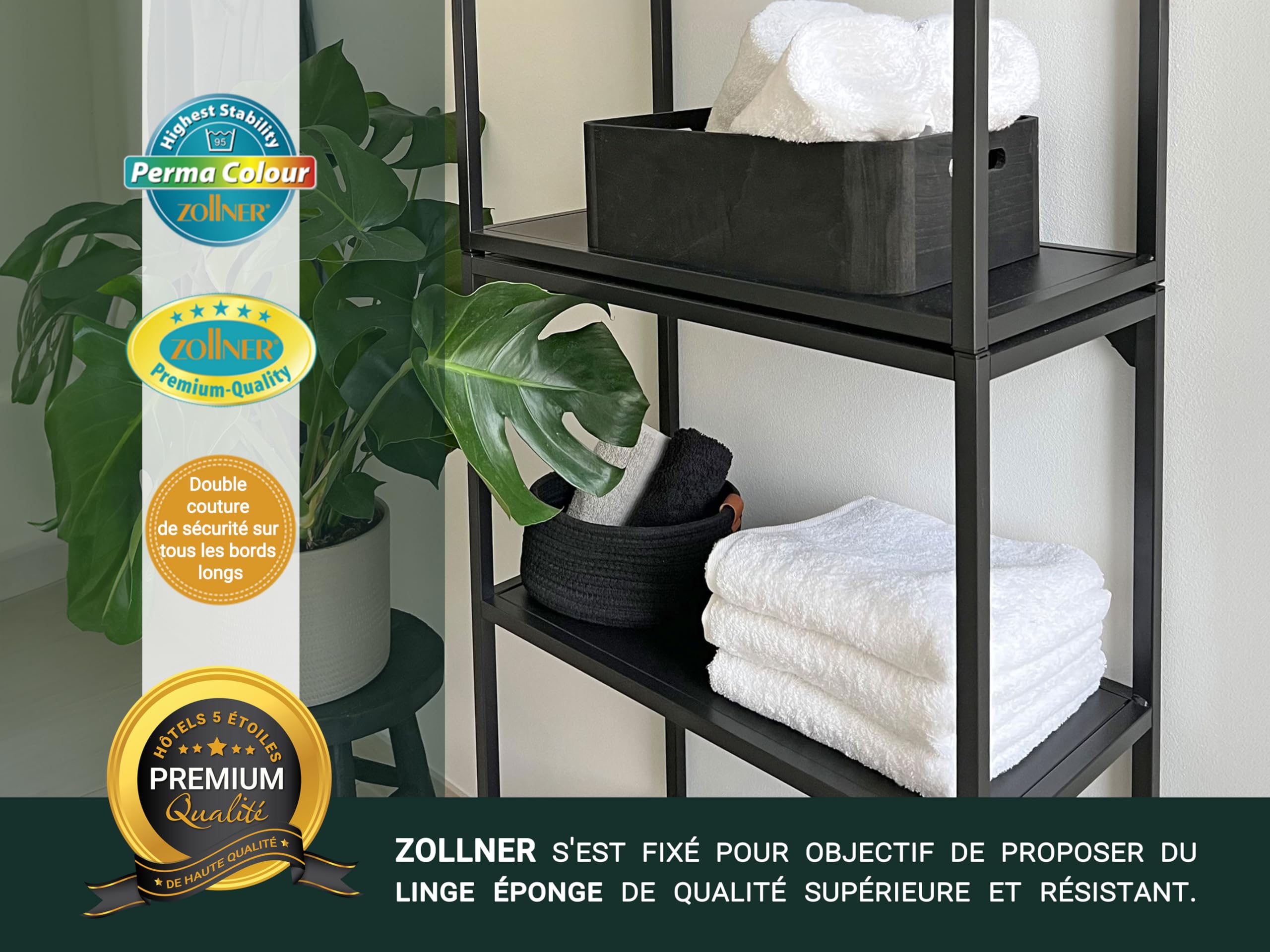 ZOLLNER Set de 6 Serviettes en 50x100 cm - particulièrement Douces et absorbantes en Blanc - avec accroche Pratique - lavables à 95°C - Coton - qualité hôtelière