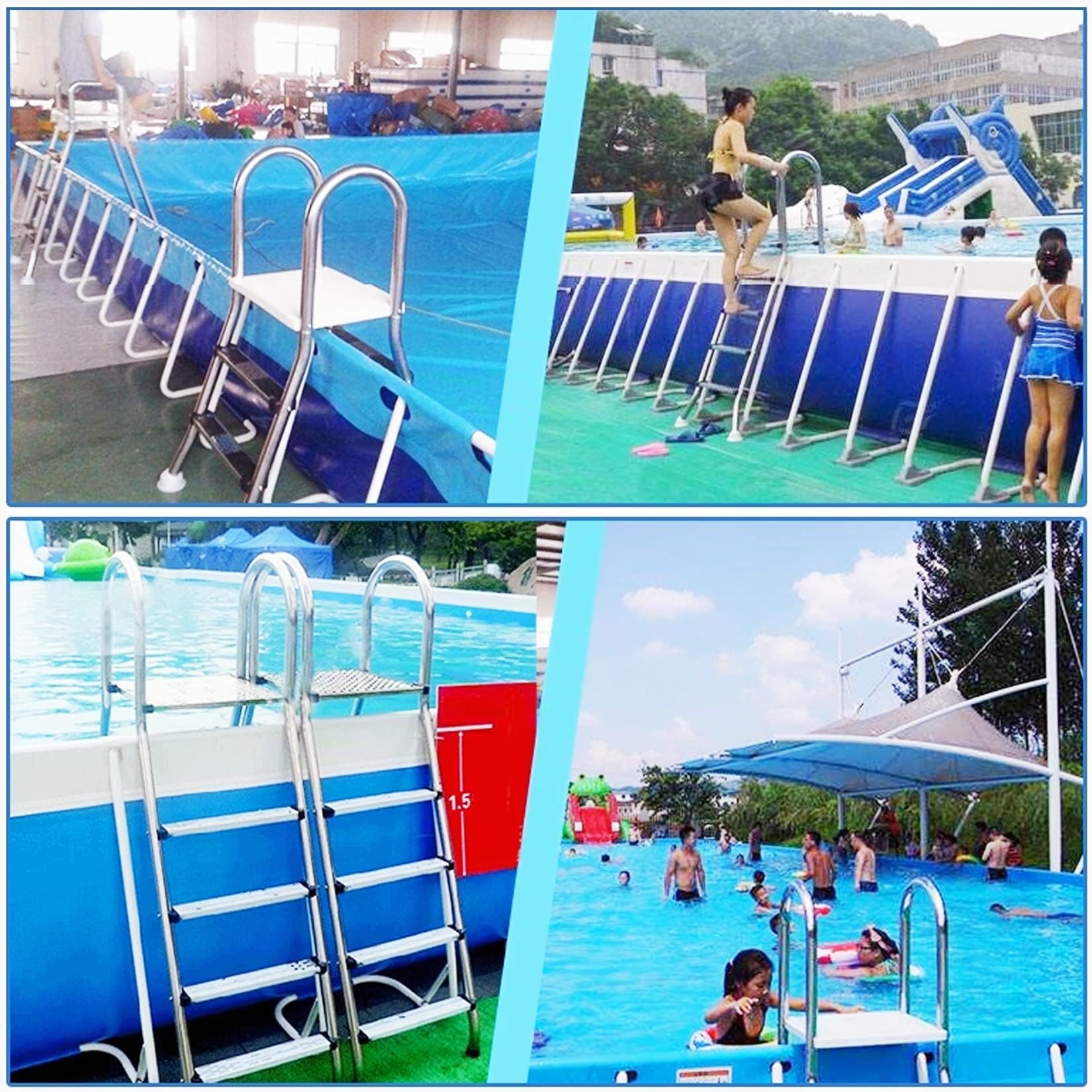 Scala per piscina rialzata 250 kg, scala in acciaio inox a 4 gradini per piscina rialzata da 135 cm, scala per piscina a doppio lato con gradini rimovibili