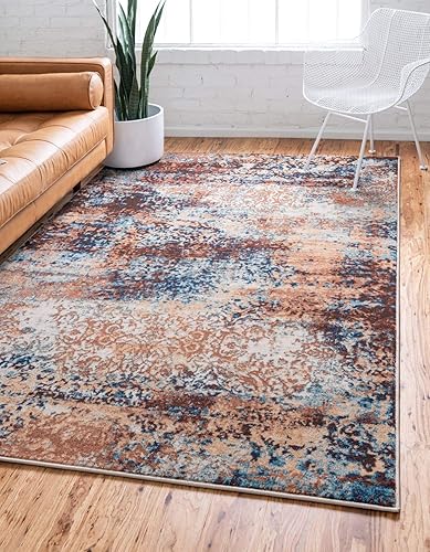 Unique Loom Mystic Collection - Alfombra de área de color sena (5 pies 1 pulgada x 8 pies, rectangular, ladrillo rojoazul)