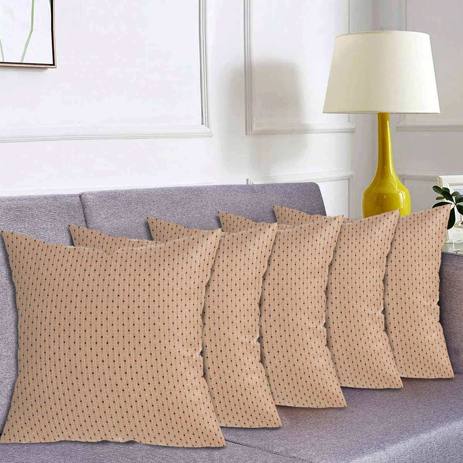 Kuber Industries Dot Print Soft Decorative Square Cushion Cover, Cushion Case for Sofa Couch Bed 16x16 Inch- Pack of 5 (Beige)