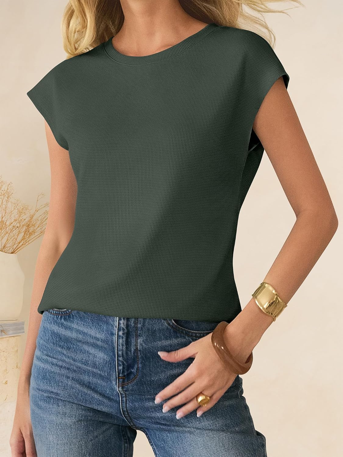 ANRABESS Womens Waffle Knit Cap Sleeve T Shirts Summer Casual Tops Basic Tee Work Blouses 2026 Spring Vacation Clothes - Image 3