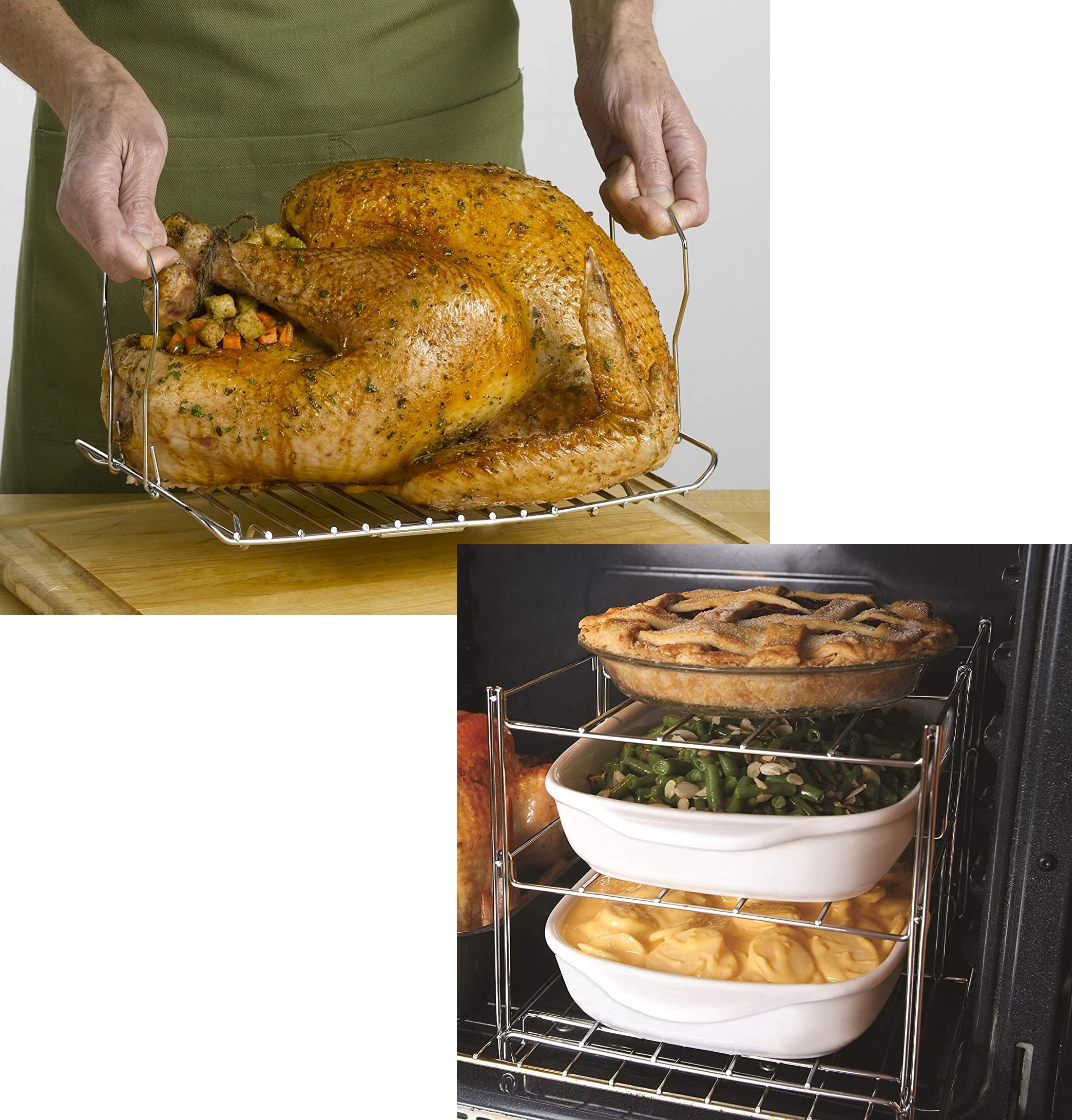 KOVOT 3Tier Collapsible Oven Rack & Turkey Lifter Roasting Rack Space Saving Oven Rack For