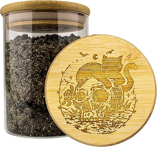 Miniatura 9 de Hakuna Supply - Tarro de almacenamiento de vidrio con tapa decorativa de bambú hermética - Contenedor multiusos para hierbas té dulces Q-Tips etc