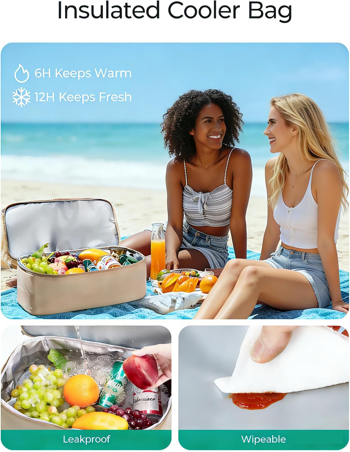 BAGSMART Beach Bag for Women, Mesh Tote Bags with Zipper, Sandproof Vacation Essentials with Cooler for Swim Cruise Pool - Image 3