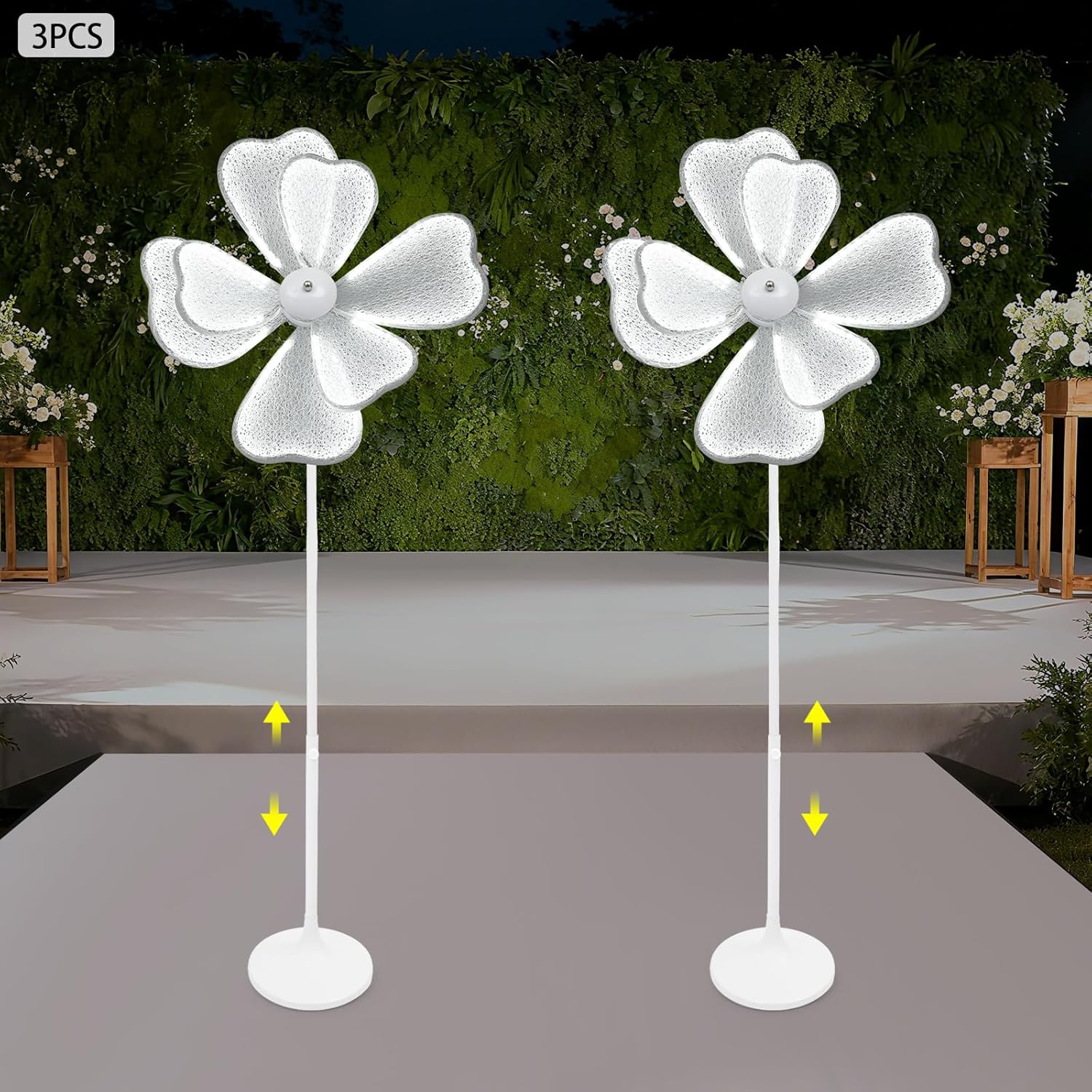 Undercat 3PCS 23.6" Wedding LED Floor Lamp, 53.54-65.35" Adjustable Height Creative Flower Wedding Lights, Flowers Romantic Decoration Props for Wedding Birthday Party T-Stage Decor (White Light)