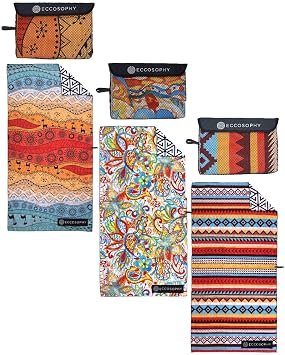 ECCOSOPHY Beach Towels- Sunset by The Sea Collection Includes 3 Quick Dry, Sand Proof Microfiber Beach Towels