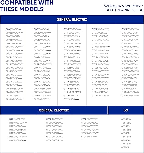 Miniatura 9 de Canamax WE1M504 y WE1M1067 Kit deslizante de rodamiento de tambor para secadora - Compatible con secadores GE Kenmore Hotpoint Sears RCA -