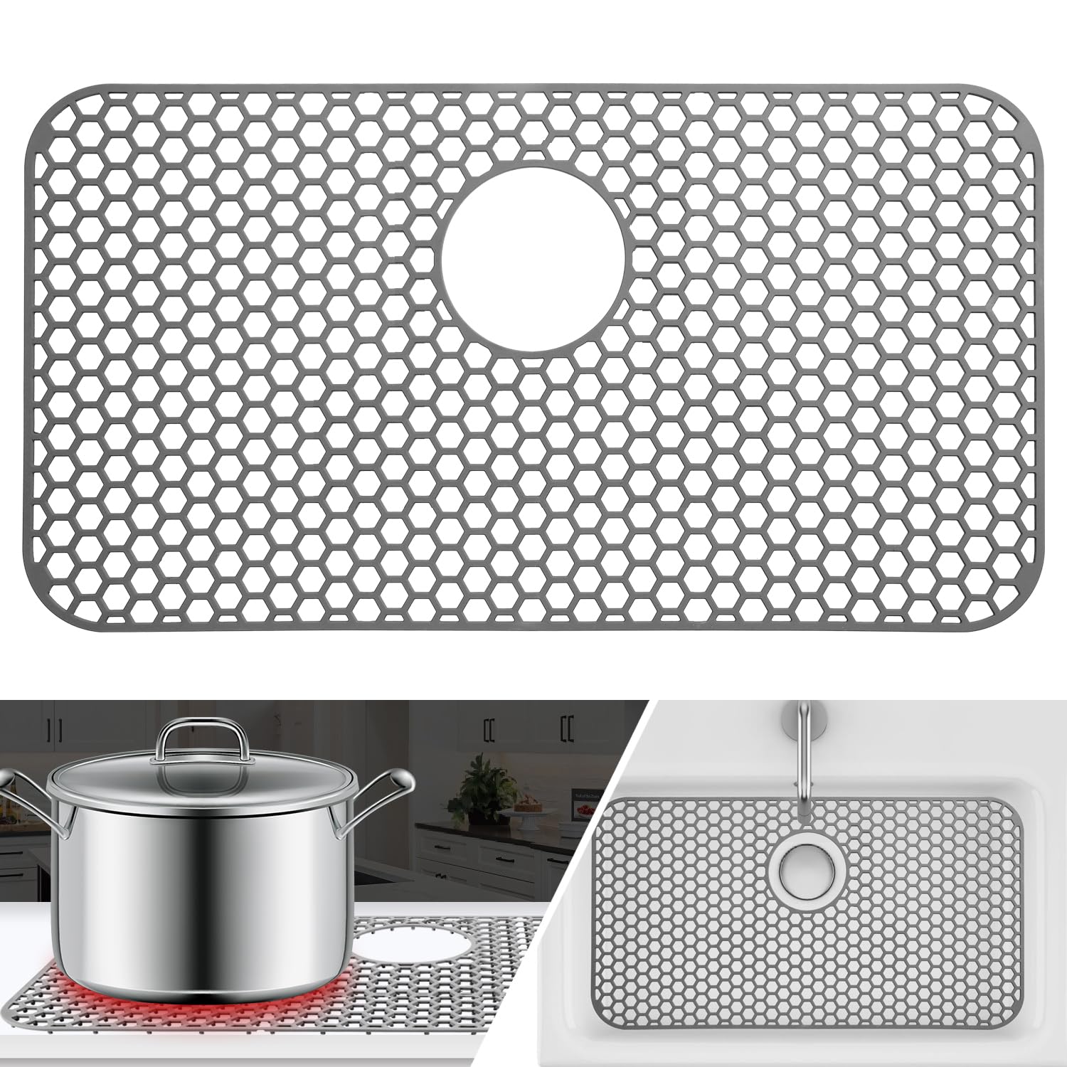 Tappetino Per Lavello Cucina In Silicone - 66x35cm, Antiscivolo, Resistente Al Calore, Con Foro Scarico - Foto 5