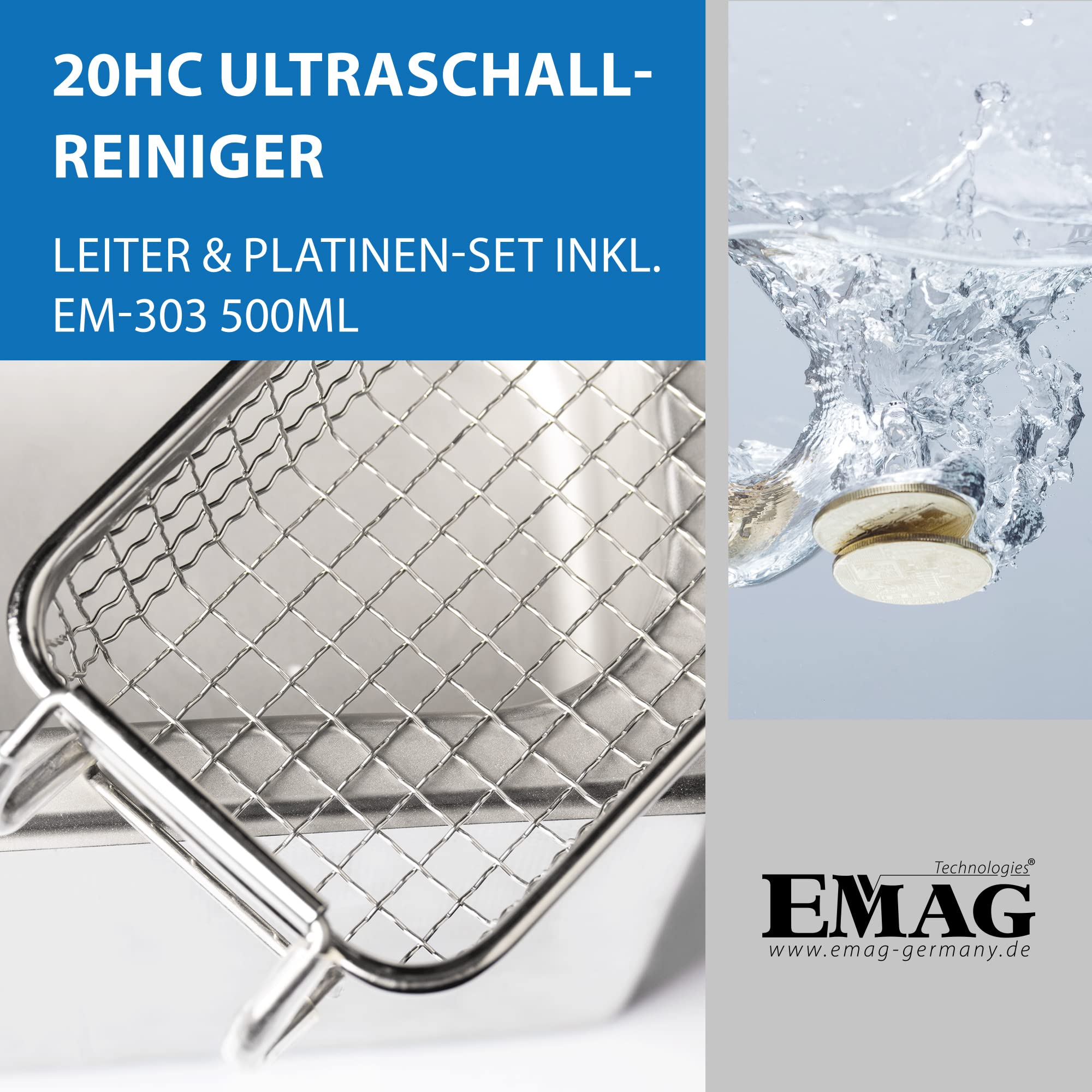 EMAG Ultraschallreiniger Emmi 20HC Platinen-Set I Für Elektrokomponenten & Platinen & auch Schmuck I Ultraschallreinigungsgerät aus Deutschland I 1,5l