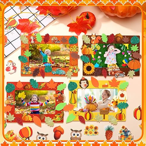 Miniatura 8 de Kit de 232 marcos de fotos de otoño para niños, 32 marcos de fotos de fieltro de otoño con hojas, manualidades de Acción de Gracias para decorar con