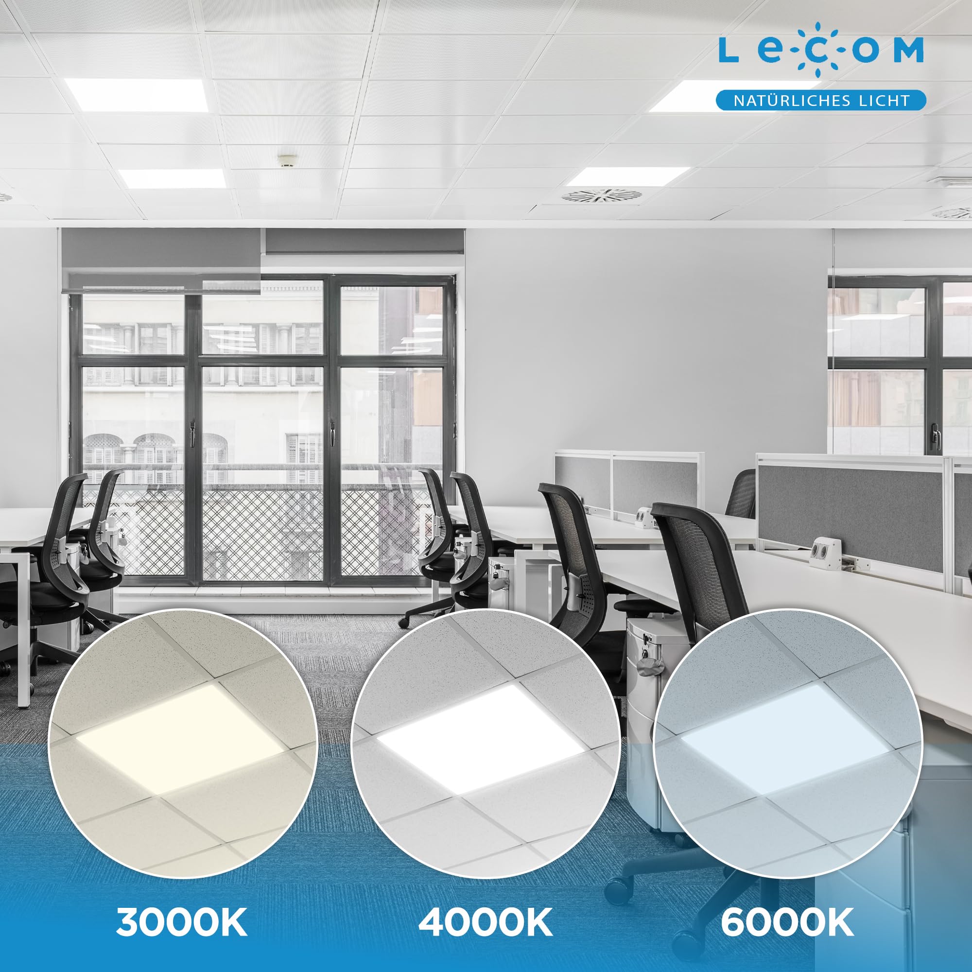 LECOM 6x LED Panel 62x62 Kaltweiß 6000K CRI90 Deckenleuchte für Rasterdecke | LED Panel Tageslicht mit hoher Farbtreue. Ideal für Fotostudio, Atelier, Labor, Werkstatt, Apotheke und Prüfraum.