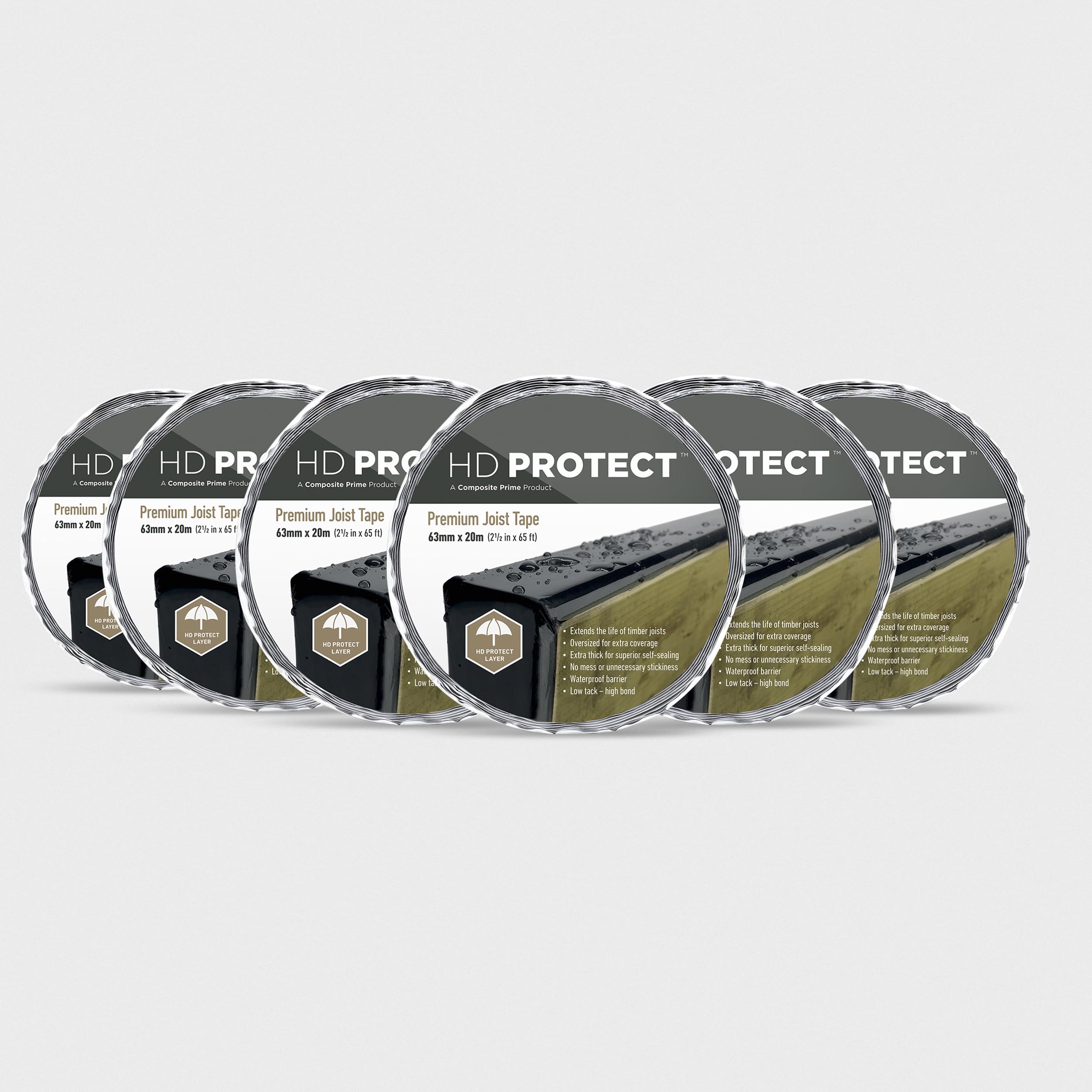 HD Protect Joist Tape - Premium Flashing Tape for Decking, Superior Self Sealing Waterproof Flashing Tape Extends The Life of Timber Joists by Preventing Rot, Standard or Extra Wide (2.5", 6 Pack)
