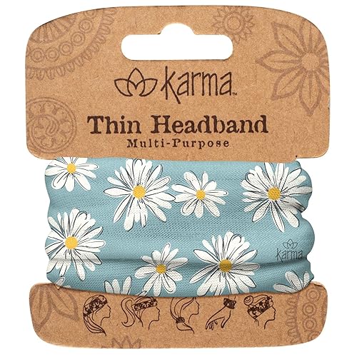 Karma Diadema de margaritas azules para mujer, fina, diadema de tela y bufanda elástica para el cabello, color azul claro