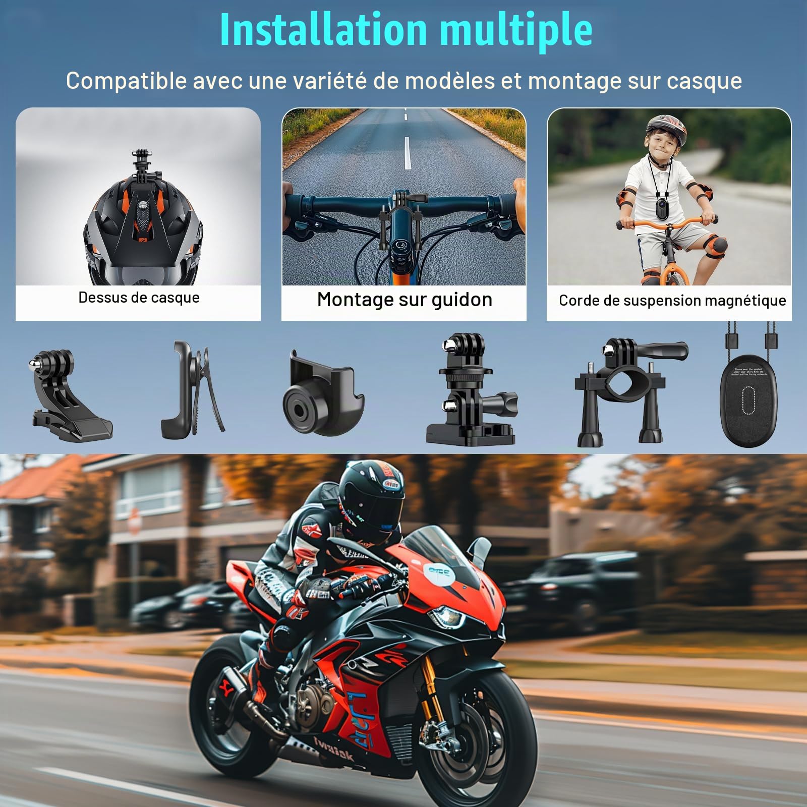 OBEST Mini Action Caméra 1080P avec Carte TF 128G,Caméra Casque Moto