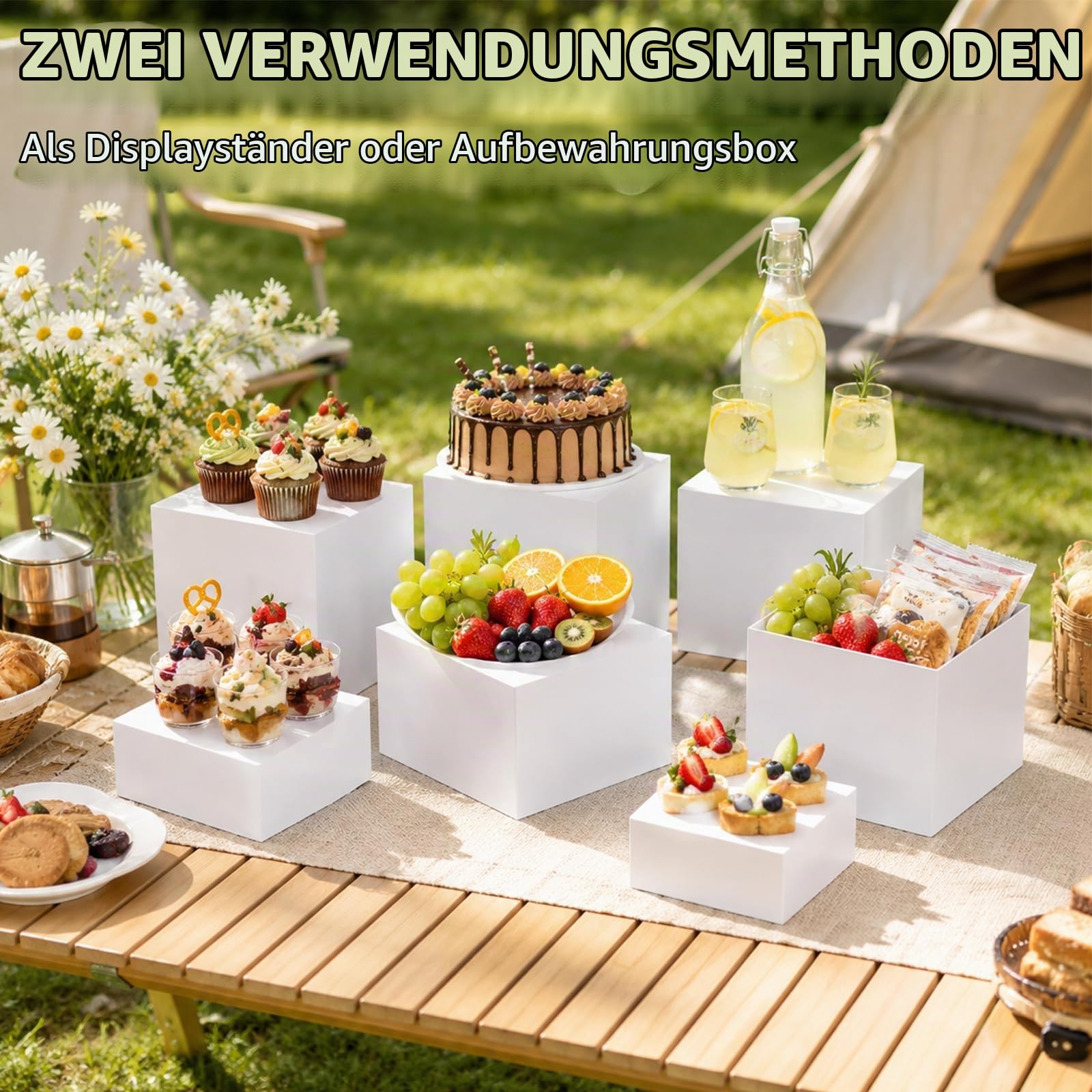 Afeeler 6 Stück Tortenständer, 5"/6"/7"/8"/9"/10" Acryl Buffet Ständer | Dessertständer mit Hohlen Böden, Wiederverwendbar Display Organizer für Hochzeiten, Geburtstag, Partys, Cupcake, Weiß
