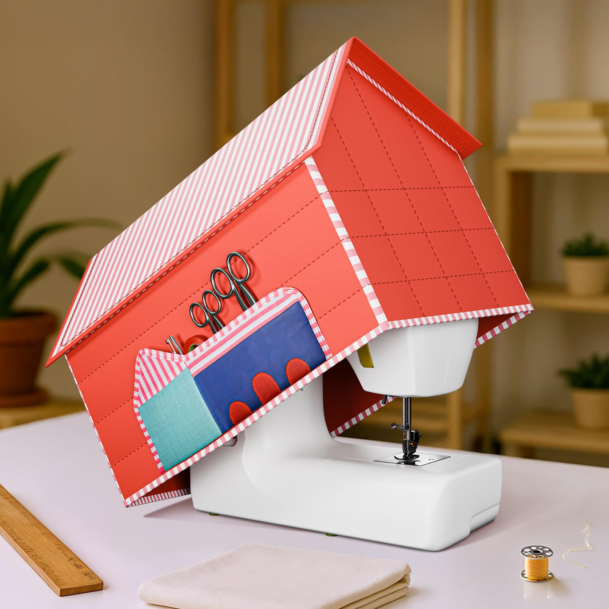 Sewing Machine Cover - Stylish Red Hut Design -4 Sewing Machine Cover - Stylish Red Hut Design -4