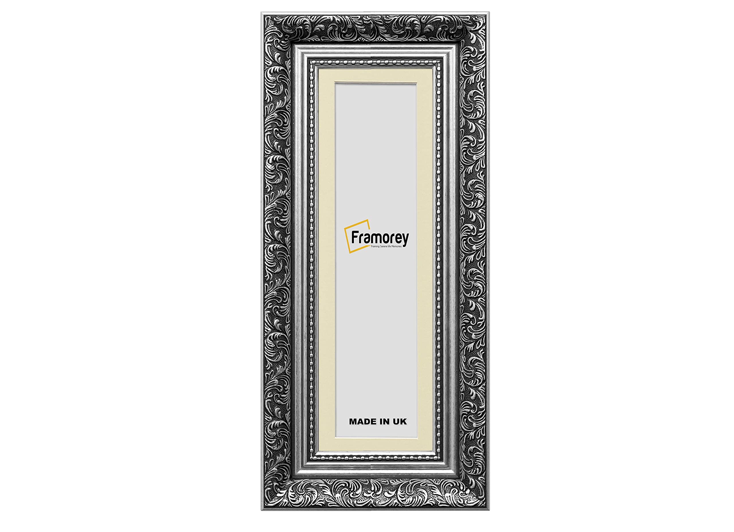 FRAMOREY Panoramic Style Picture Frame, 14x8" Size Silver Photo Frame With 10x4" Size Ivory Mount, Dahlia Traditional Effect Wall Hanging Frame, Home Décor Frame,