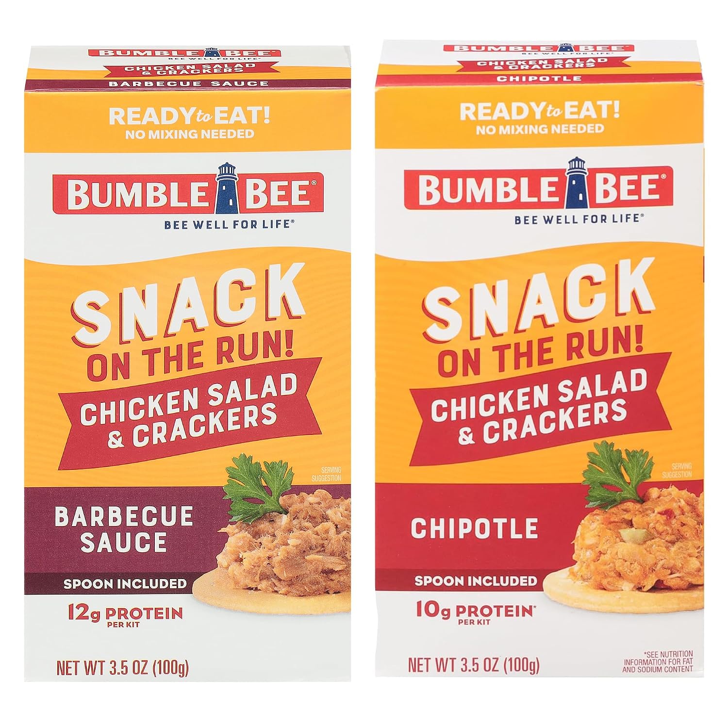 Bumble Bee Snack on the Run Duo (2 Total Kits) - BBQ Chicken Salad and Chipotle Chicken Salad with Crackers - Ready to Eat Protein Snacks