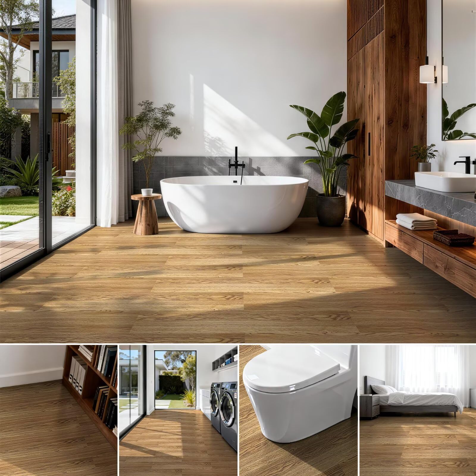 DEXDE Pavimenti in vinile Peel and Stick, confezione da 36 pezzi, 54 mq, impermeabili, autoadesive, texture con venature del legno naturale, resistenti, per cucina, bagno, camper e decorazioni per la