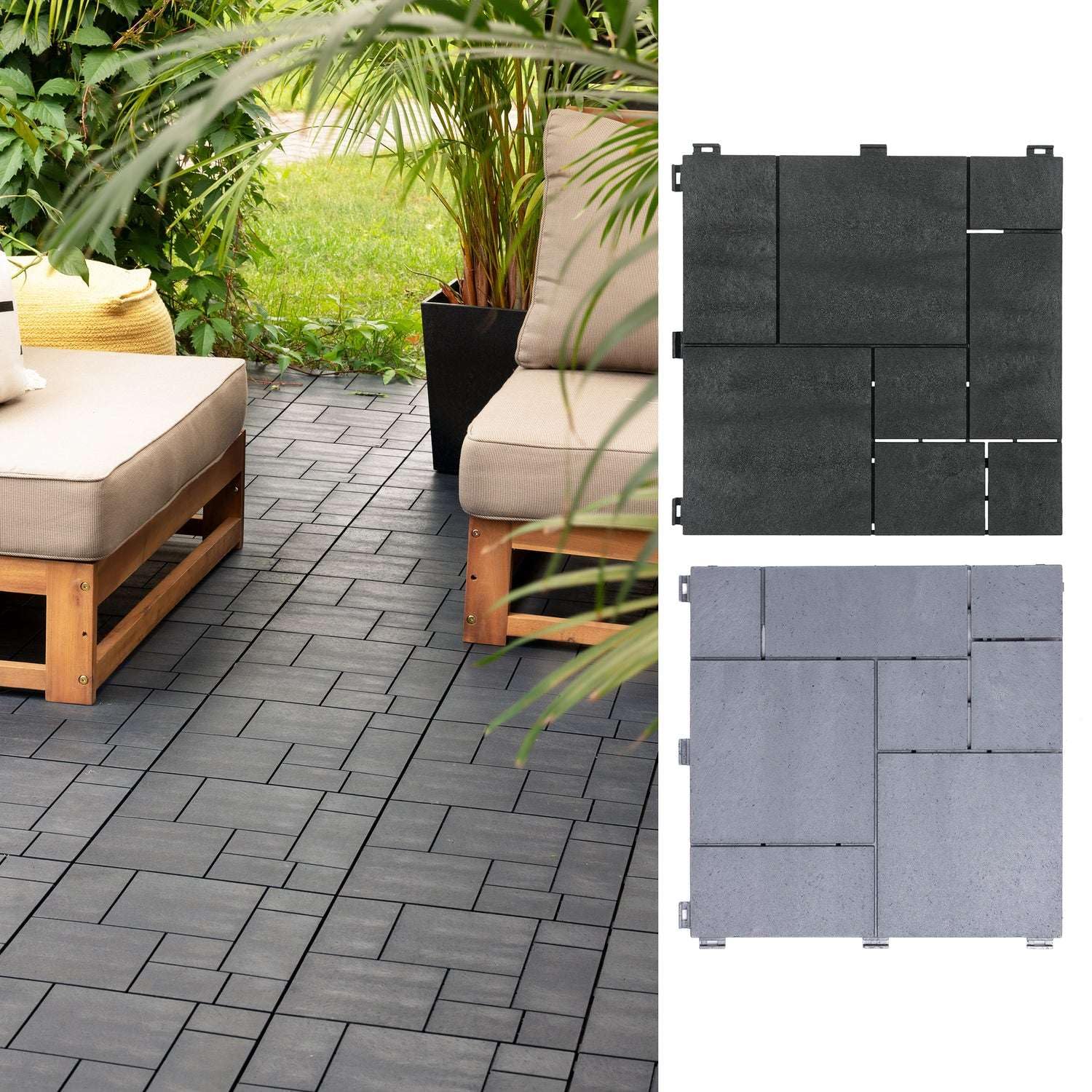 Rackhams Light/Grey Mosaic Composite Interlocking Decking Tiles - Pack Of 10