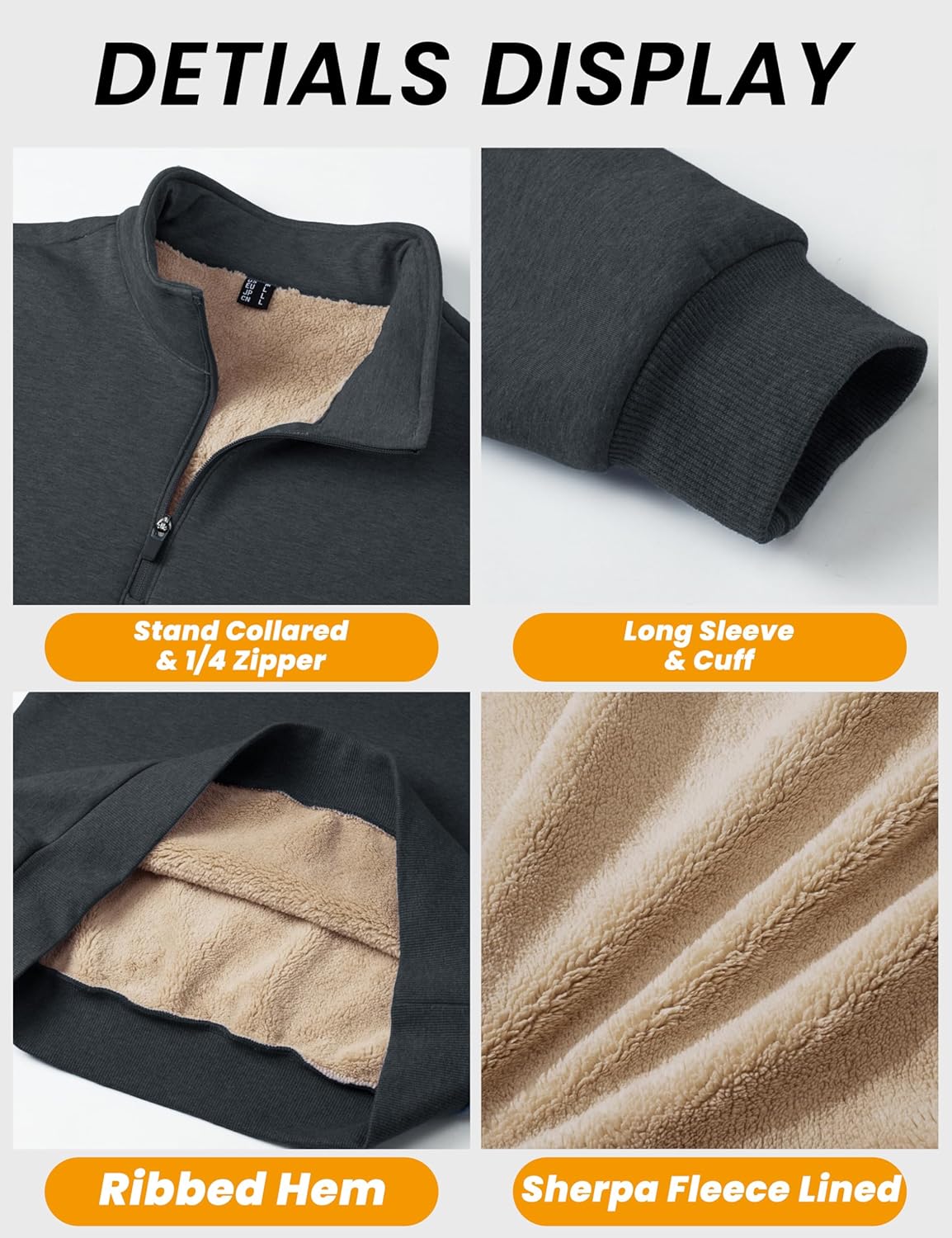 MAGCOMSEN Men's Sherpa Lined Quarter Zip Fleece Heavyweight Pullover Winter Warm Sweatshirts - Image 6