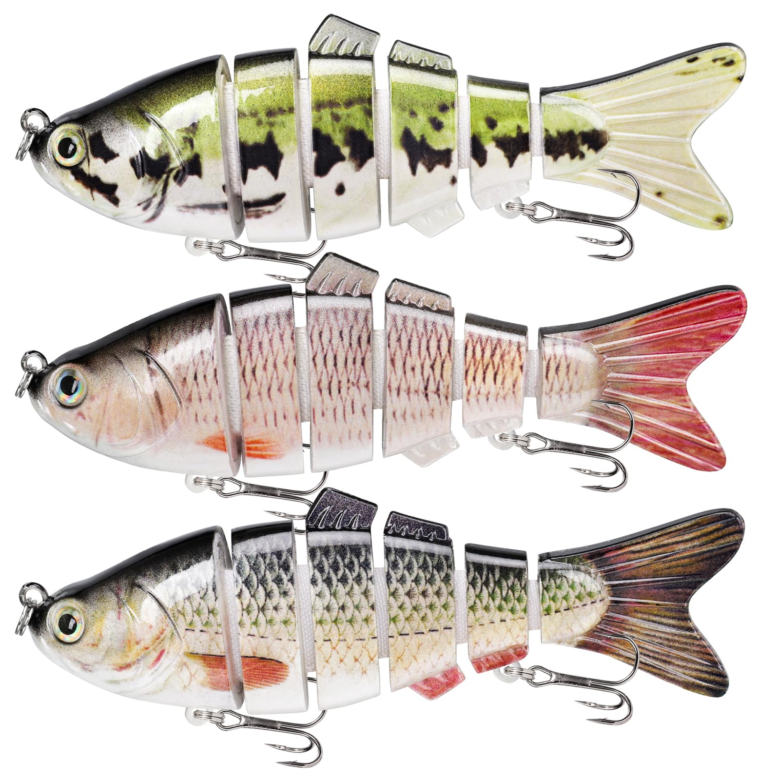 GOTOUR Bass Fishing Lures, Lifelike Multi Jointed Swimbait, Topwater Swimming Lure, Hard Bait for Trout Perch Pike, Freshwater Saltwater