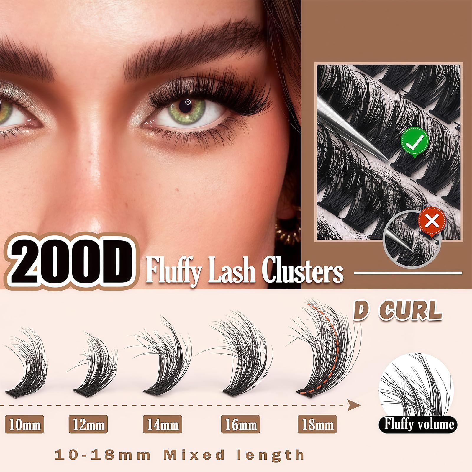 Cluster Lashes Kit, Fluffy Cluster Lashes 10-18mm, 200D Lash Extension Kit with Lash Bond, Remover & Applicator - Image 2