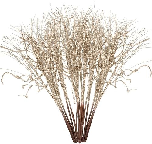 Craftsatin 24 piezas de ramas rizadas para árbol de Navidad, Halloween, Navidad, ramas con purpurina, ramas con purpurina, arreglo floral con