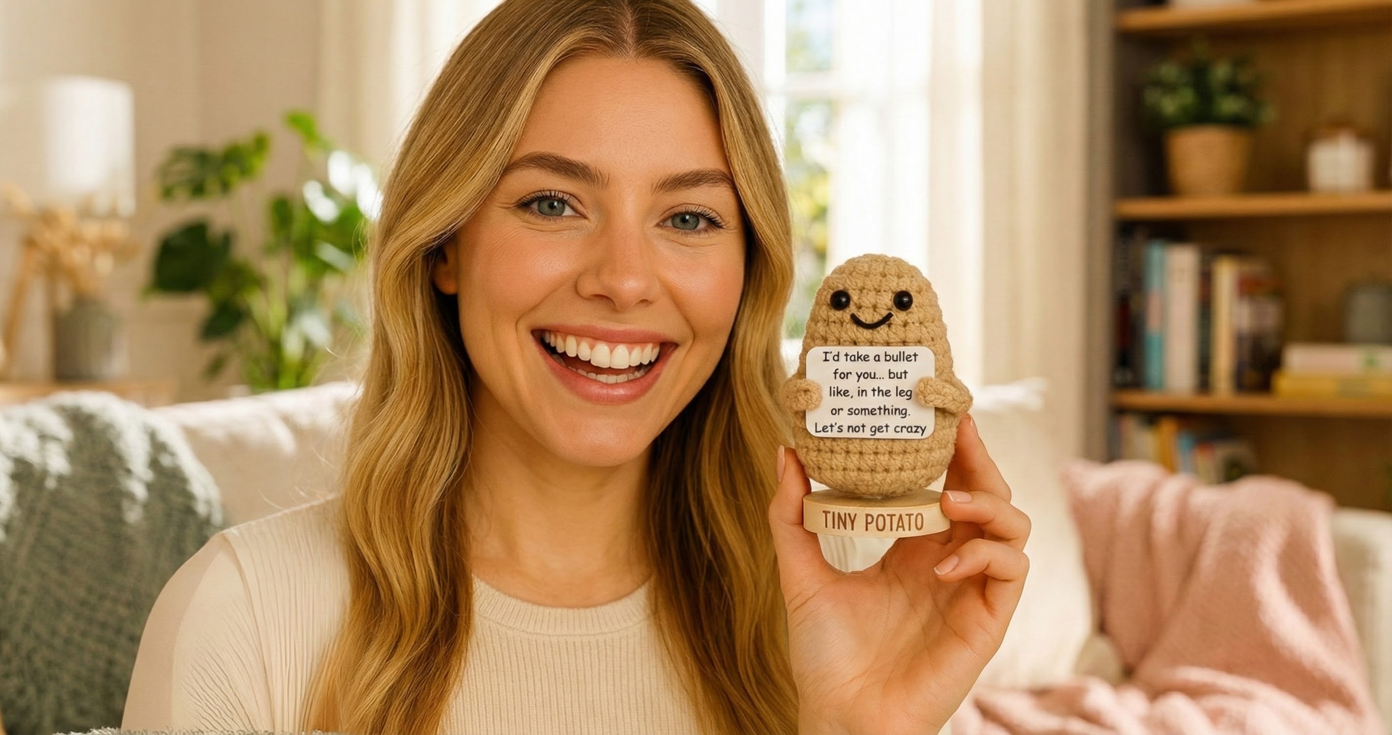 Funny Friendship Gift - Tiny Potato Crochet W/ 30 Sassy Messages for Women Friends Bestie BFF Coworker - Best Friend Birthday Gifts for Women, Sister Birthday, College Graduation Present Idea for Her
