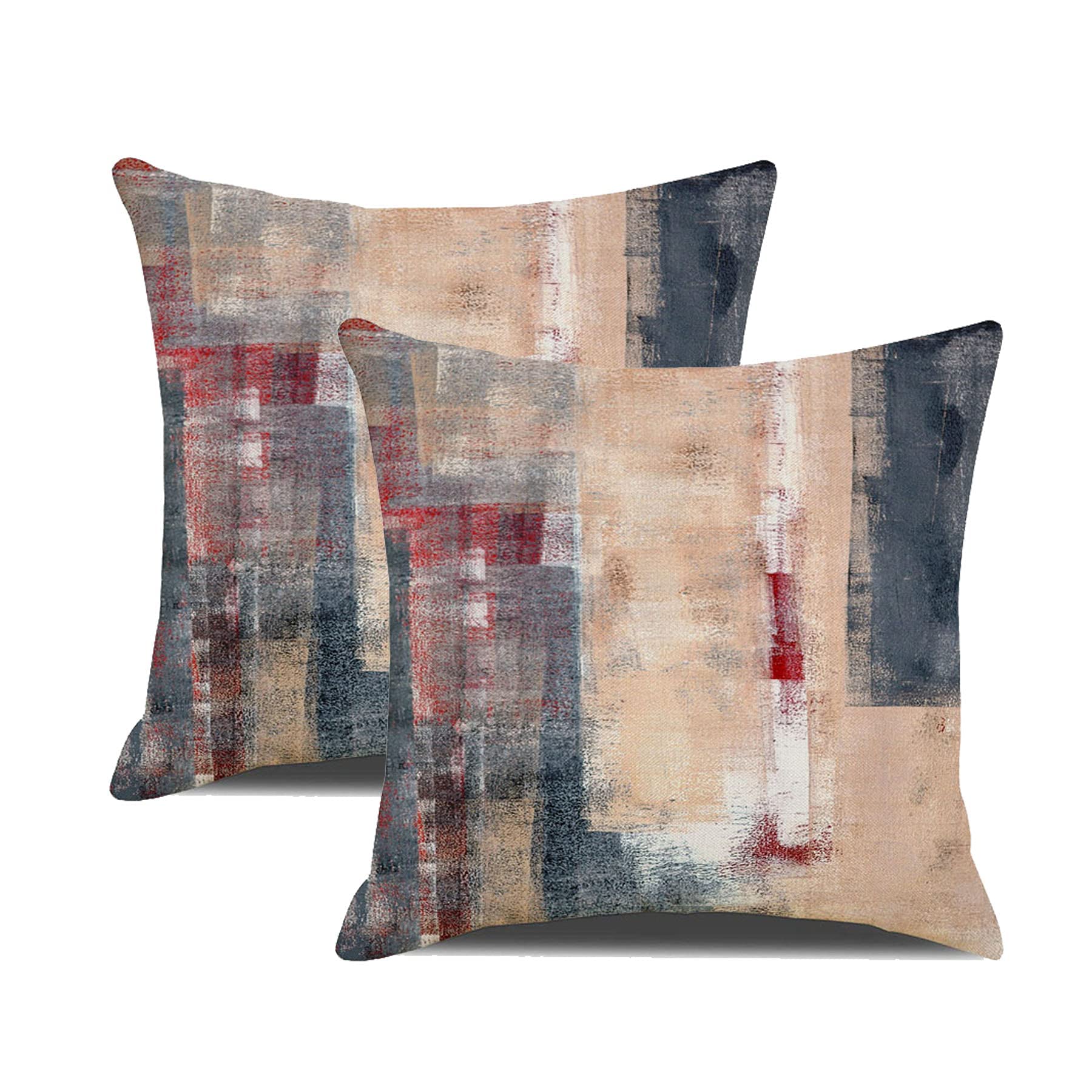 Cushion Covers 45x45cm Pack of 2 Abstract Art Pillow Cover, Brow Red Dark Grey Contemporary Gallery Home Decorative Throw Pillows Cover for Bedroom Sofa Living Room18x18inch
