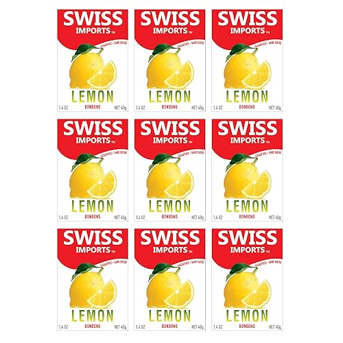 Swiss Imports Gotas de caramelo duro sin azúcar, limón, caja de 1.4 onzas, paquete de 9